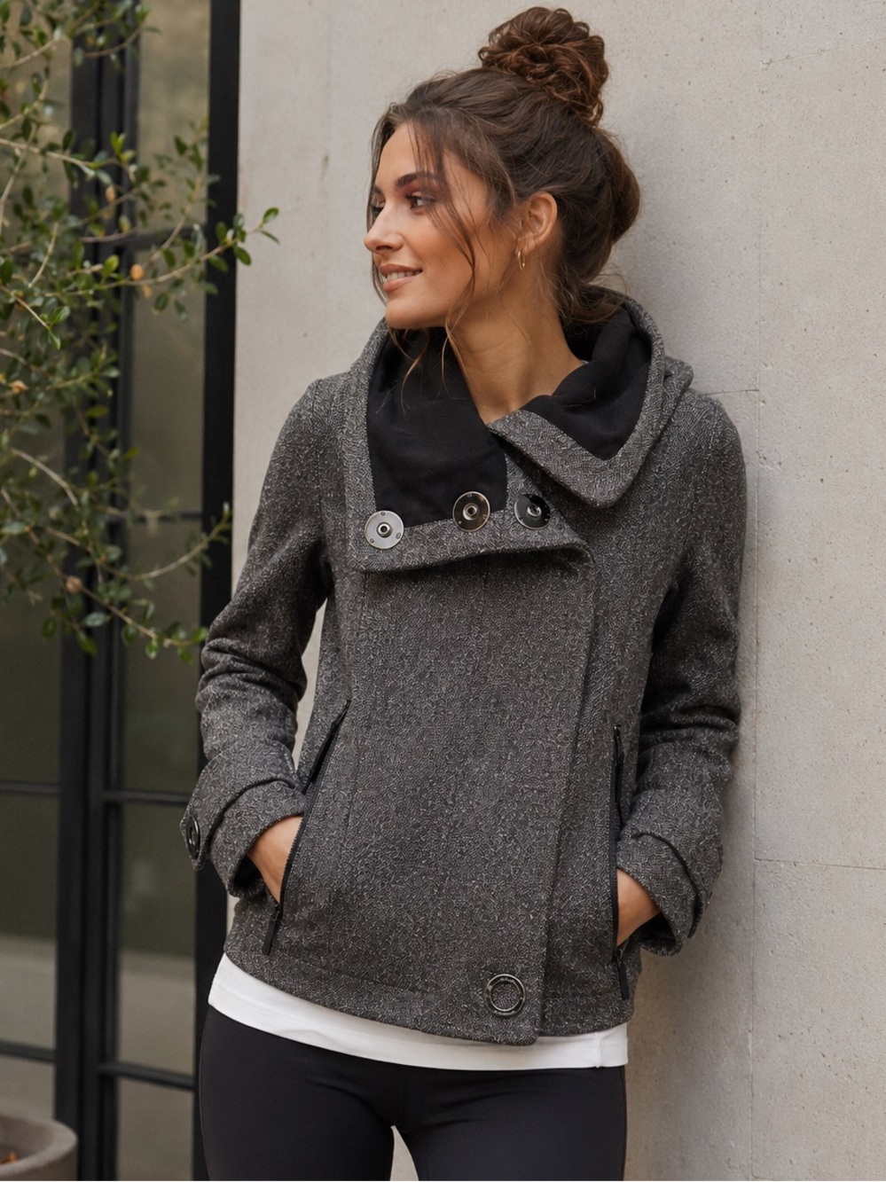 Lululemon Audrey Tweed Bomber Jacket Grey Black Size 4